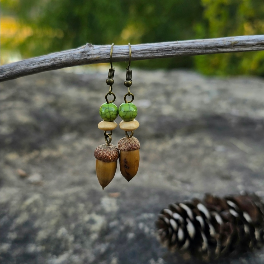 Nature-Inspired Real Acorn Drop Earrings
